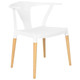 Orbit Style Café Restaurant Chair RAC-1268232-1, modern white and wood dining chair with curved backrest and four light wooden legs.