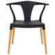 Orbit Style Café Restaurant Chair RAC-1268232-1, black plastic seat with wooden legs and modern design.