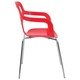 Replica Trace Café Chair RAC-1191776-1, modern red plastic café chair with armrests and a sleek design, supported by four metallic legs.