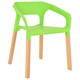 Polygon Restaurant Armchair RAC-1192445-1, bright green plastic and wooden-legged chair.