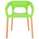 Polygon Restaurant Armchair RAC-1192445-1, vibrant green plastic chair with armrests and wooden legs.