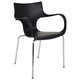 Replica HAL Café Armchair RAC-1192629-1, black plastic chair with a curved seat and backrest, featuring open sides and supported by sleek chrome metal legs.