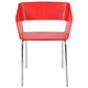 Square Café Chair RAC-1192902-1, red modern chair with a molded plastic seat and backrest, supported by four chrome metal legs.