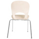 Cadeira Eclipse Café Chair, modern beige plastic chair with a round cutout on the backrest and metal legs, ideal for cafes and contemporary décor.