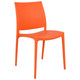 Replica Maya Café Chair RAC-1193060-1, bright orange plastic chair with a sleek modern design, four legs and a cut-out handle on the backrest.