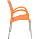 Modern Stack Café Chair RAC-1193282-1, orange plastic outdoor chair with a curved seat and backrest, supported by silver metal legs.