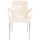 Modern Stack Café Chair RAC-1193282-1, white plastic chair with armrests and a hole near the top of the backrest, featuring metal legs.