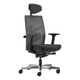 Merryfair Tune Ergo Chair SO-MERT-HB, black ergonomic office chair with adjustable headrest, mesh backrest, cushioned seat, and five-star base with casters.