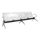 Express Airport Bench Four Seater CEC-ABC-P4, metallic silver aluminum bench with four connected seats, armrests on both ends, and sturdy chrome legs designed for airport waiting areas.