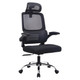 Mercury High-Back Chair, ergonomic black office chair with mesh backrest, adjustable headrest, armrests, and chrome base with casters.