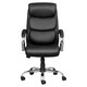 Calibra Executive High-back Office Chair KAR-HCH-CAL, black leather ergonomic office chair with padded headrest, armrests, and chrome base with wheels.