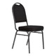 Banquet Stacker Chair, black cushioned seat and backrest with a silver metal frame for stacking and storage.