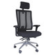 Jankz Human Ergo High-back Office Chair JOF-HCH-9100, black ergonomic office chair with adjustable headrest, mesh backrest, padded seat, armrests, and five-star wheeled base for comfortable office seating.