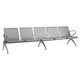 Five Seater New Chrome Deluxe Airport Bench JOF-PBS-NCD-5, modern metallic seating with perforated backrests and armrests in a sleek airport waiting area.