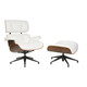 Eames Lounger High-back Office Chair with Footrest, white leather upholstery and wooden accents, ergonomic design with adjustable height and tilt, perfect for stylish office seating.
