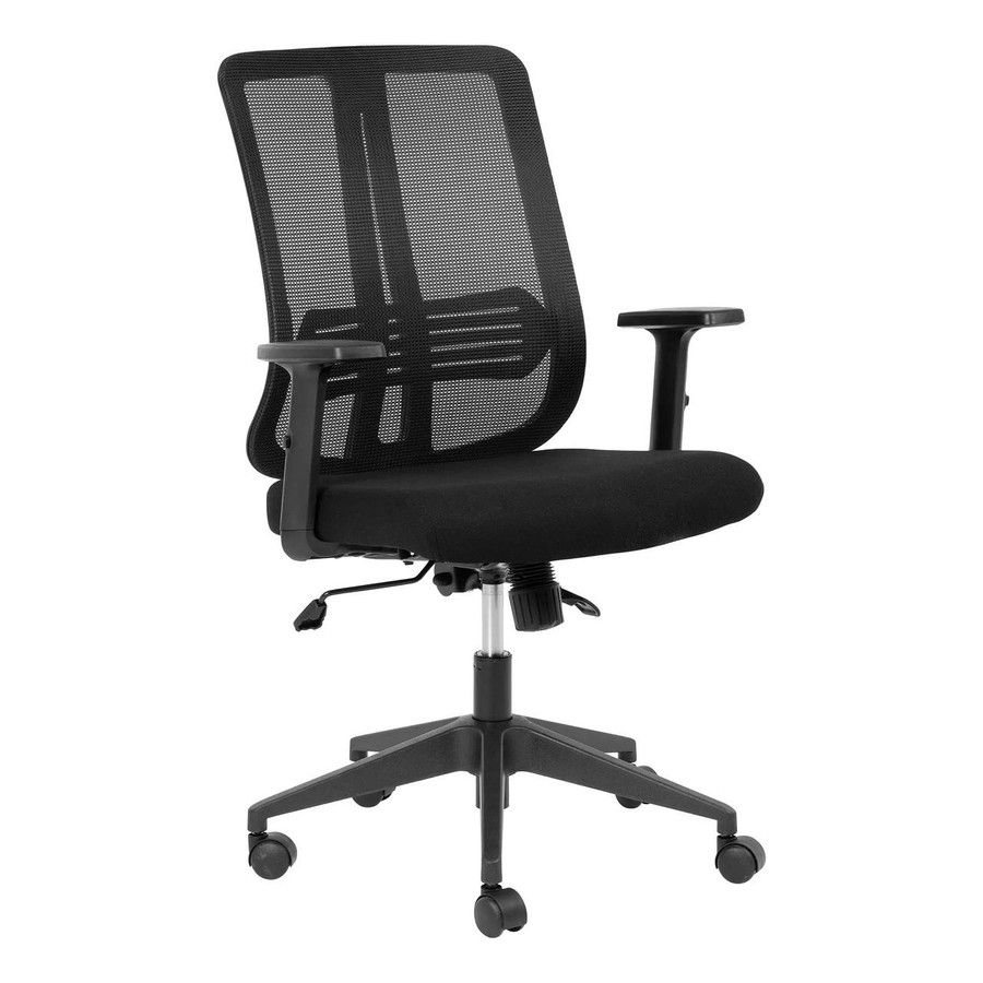 Lenny Medium-Back Office Chair PCL-MMB-LMP, ergonomic office chair with mesh backrest, cushioned seat, adjustable armrests, and rolling caster wheels.