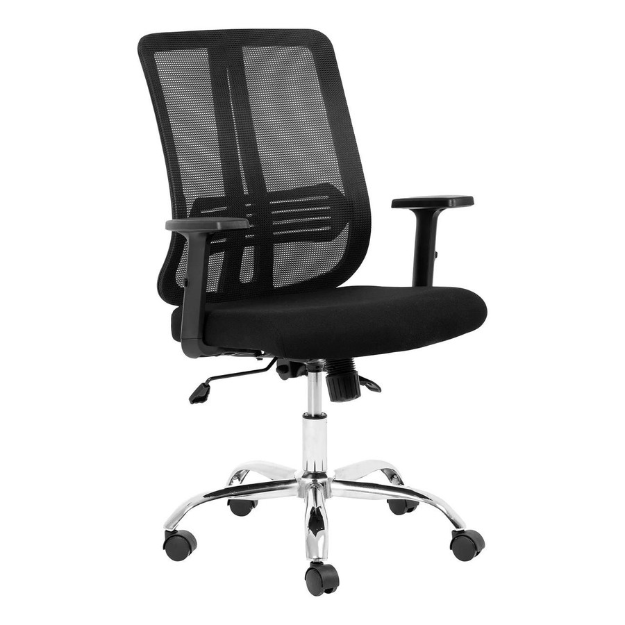 Lenny Chrome Medium-Back Office Chair PCL-MMB-LMC, black mesh ergonomic office chair with adjustable armrests and chrome base with casters