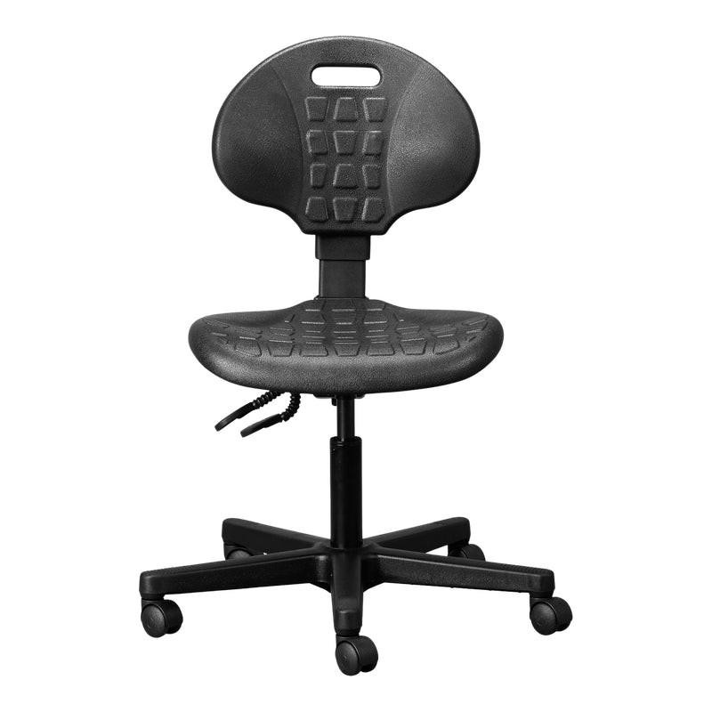 Heavy-Duty Polyurethane Typist Office Chair ROS-TCH-HDP, black ergonomic office chair with adjustable height and a five-wheel base for stability and mobility.