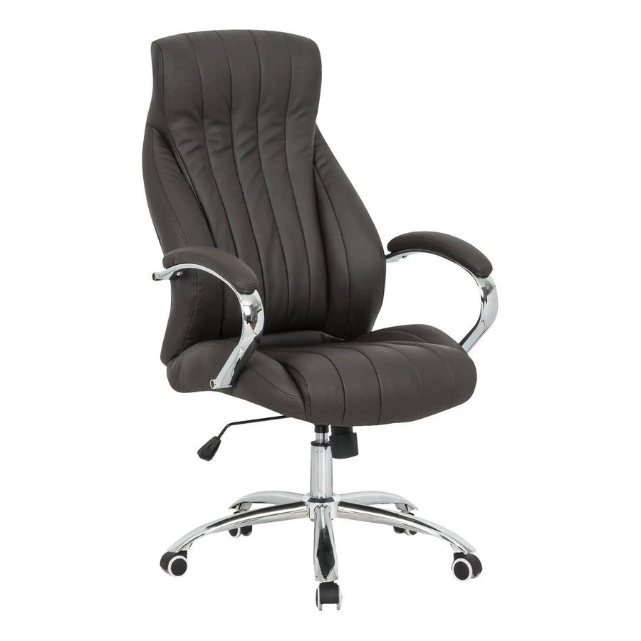 Capri High-Back Office Chair JOF-GHB-5600-1, ergonomic black leather executive chair with chrome armrests and adjustable height, suitable for office workspace.