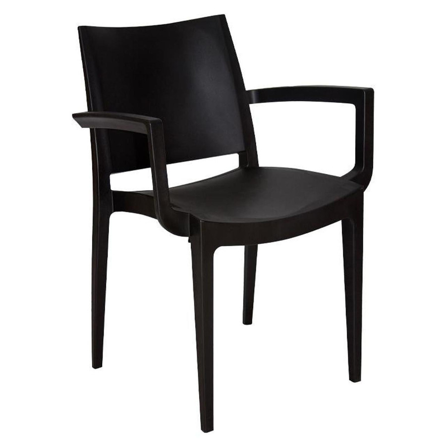 Wanda Heavy Duty Restaurant Chair CEC-RES-WAN, black wooden chair with a contoured backrest and armrests, designed for commercial dining environments.