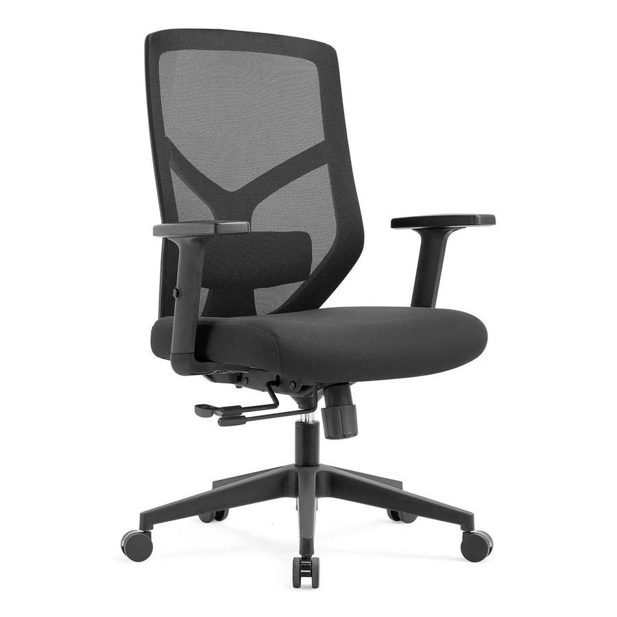 Vectron Ergonomic Mesh Medium-back Office Chair, black mesh backrest and cushioned seat with adjustable armrests and rolling base.