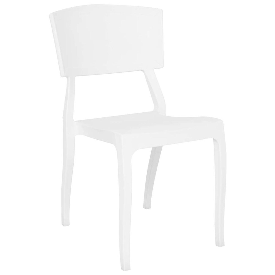 Poly Stack Café Chair RAC-1192384-1, white stackable outdoor seating with a backrest and four slightly curved legs.