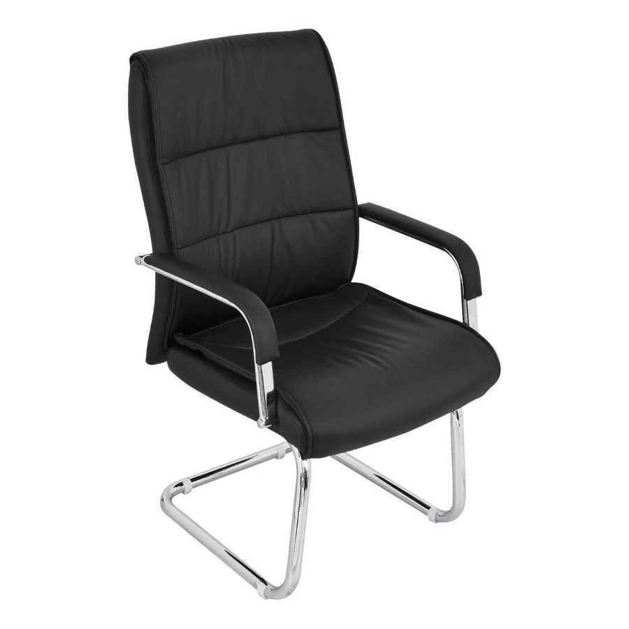 Vega Visitors Chair SO-VE-VS, black leather conference chair with chrome frame and armrests.