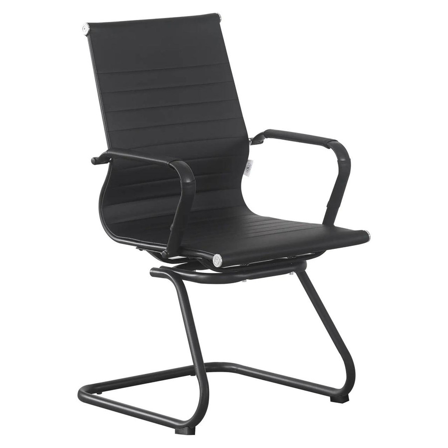 Midnight Visitor Chair, sleek black office visitor chair with padded seat and backrest, armrests, and a modern steel frame design.