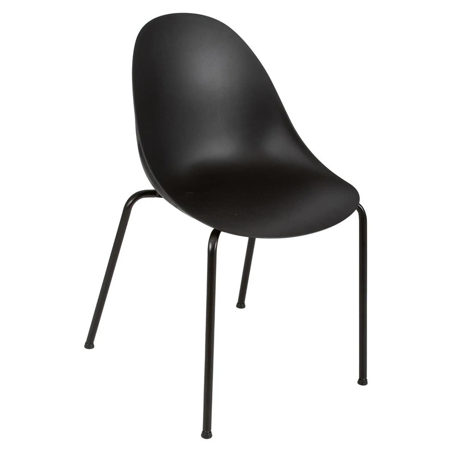 Daisy 4-Legged Restaurant Chair, black modern curved plastic seating with four metal legs.