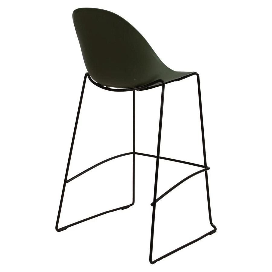 Daisy Bar Chair, black metal frame and green molded seat.