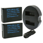 Replacement Battery Kit for Canon LP-E12 (2-Pack, 1100mAh) + Dual USB Charger
