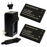 Replacement Battery Kit for ContourGPS (2-Pack, 1300mAh) + Charger with EU Plug & 12V Car Adapter