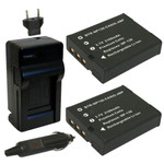 Replacement Battery Kit for Casio Exilim EX-ZR500 (2-Pack, 2100mAh) + Charger with EU Plug & 12V Car Adapter