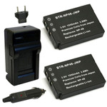 Replacement Battery Kit for Fujifilm NP-48 (2-Pack, 1050mAh) + Charger & Car Adapter