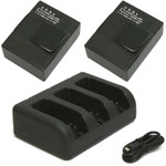 Replacement Battery Kit for GoPro AHDBT-30 (2-Pack, 1280mAh) + Triple USB Charger
