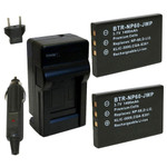 Replacement Battery Kit for HP NP-60 (2-Pack, 1400mAh) + Charger & Car Adapter
