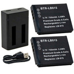 Replacement Battery Kit for Kodak LB-015 (2-Pack, 750mAh) + Dual USB Charger