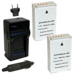 Replacement Battery Kit for Nikon 1 J4 (2-Pack, 1200mAh) + Charger & Car Adapter