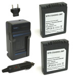 Replacement Battery Kit for Panasonic DMC-FZ5 (2-Pack, 1000mAh) + Charger & Car Adapter