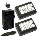 Replacement Battery Kit for Panasonic HC-V130 (2-Pack, 970mAh) + Charger with EU Plug & 12V Car Adapter