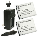 Replacement Battery Kit for Pentax D-L188 (2-Pack, 1000mAh) + Charger & Car Adapter