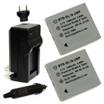 Replacement Battery Kit for Pentax Optio S7 (2-Pack, 1300mAh) + Charger with EU Plug & 12V Car Adapter