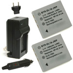 Replacement Battery Kit for Pentax S (2-Pack, 1300mAh) + Charger with EU Plug & 12V Car Adapter