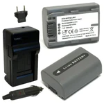 Replacement Battery Kit for Sony DCR-HC24 (2-Pack, 900mAh) + Charger & Car Adapter