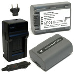Replacement Battery Kit for Sony DCR-HC17 (2-Pack, 900mAh) + Charger & Car Adapter