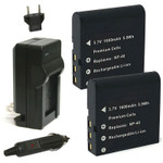 Replacement Battery Kit for Kodak AZ522 (2-Pack, 1600mAh) + Charger & Car Adapter