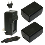Replacement Battery Kit for Panasonic HC-V720 (2-Pack, 1940mAh) + Charger with EU Plug & 12V Car Adapter