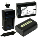 Replacement Battery Kit for Sony DSLR-A230 (2-Pack, 1300mAh) + Charger & Car Adapter