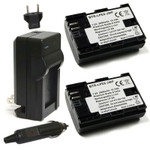 Replacement Battery Kit for Canon LP-E6 (2-Pack, 2600mAh) + Charger with EU Plug & 12V Car Adapter