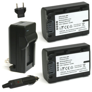 Sony NP-FV30 / NP-FV40 / NP-FV50 Replacement Battery Kit (2-Pack, 1200mAh) + Charger with EU Plug & 12V Car Adapter